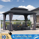 PURPLE LEAF Grey Hardtop Gazebo with Heavy Duty Galvanized Steel Double Roof with Netting and Curtains