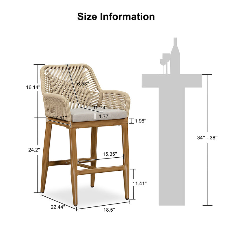 PURPLE LEAFOutdoor Bar Stool Set of 6，Wicker Chairs Bar Chairs with Cushion，All-Weather Patio Furniture kitchen stools