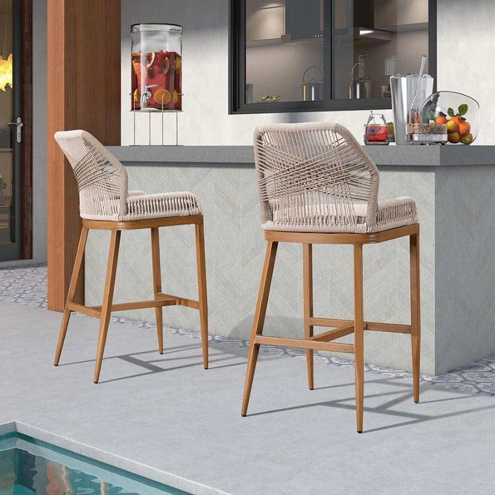 OPEN BOX I PURPLE LEAF 2 Set Outdoor Bar Stool Chair Set, Modern Counter Height Bar Stool, Cushion Included