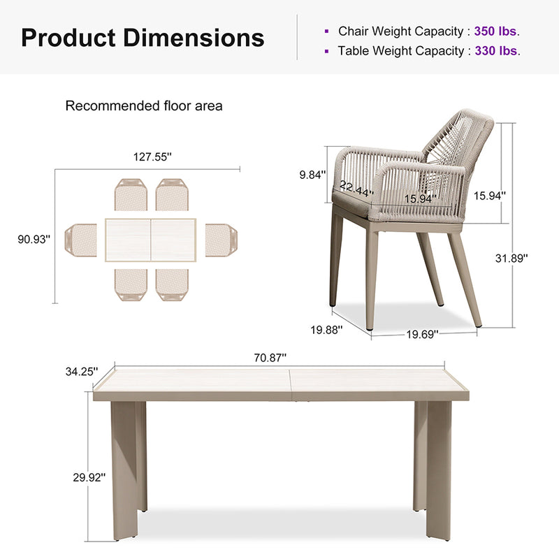 PURPLE LEAF Outdoor Dining Set with Sunbrella Cushions wicker patio table set  for Kitchen Deck Garden Outdoor Furniture Sets