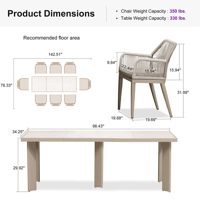 PURPLE LEAF Outdoor Dining Set with Sunbrella Cushions wicker patio table set  for Kitchen Deck Garden Outdoor Furniture Sets