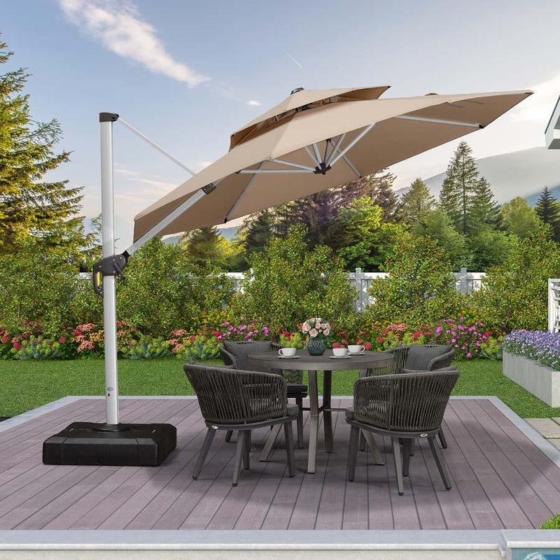 PURPLE LEAF Round Cantilever Patio Umbrella Heavy Duty Umbrella for Porch Garden Pool