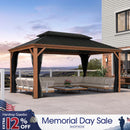 PURPLE LEAF Hardtop Gazebo for Patio Wood Grain Galvanized Steel Frame Awning with Netting