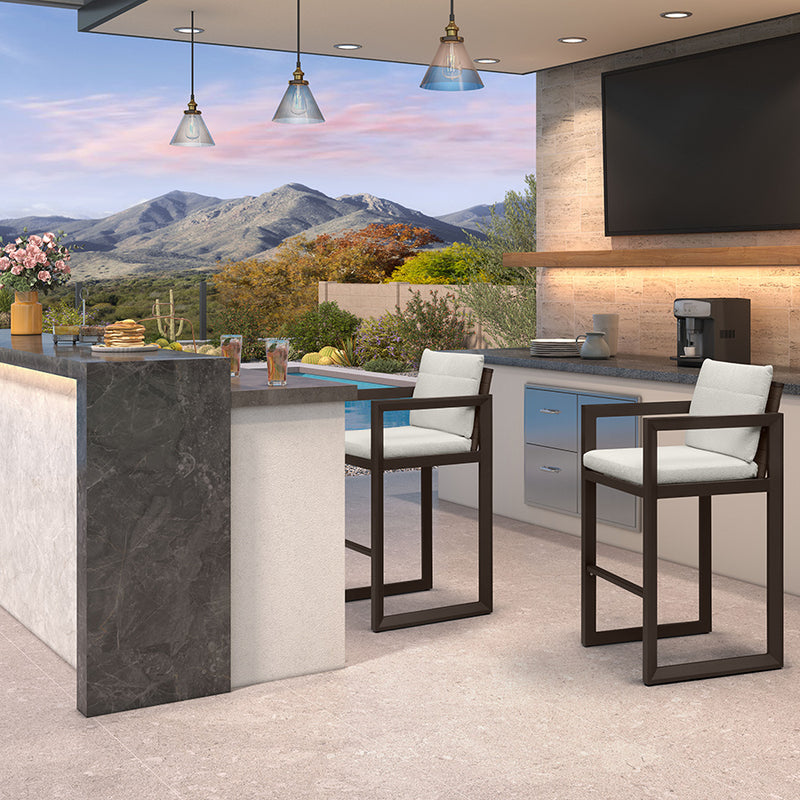 PURPLE LEAF Caesar Outdoor Bar Stools Set of 2 Modern Aluminum Barstools with Stainless Removable Cushion Patio Bar Stool for Kitchen Outside Island Backyard