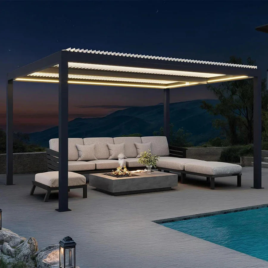 Athena Louvered Aluminum Pergola | LED Strip Lights