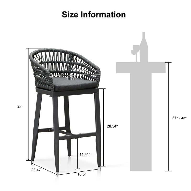 OPEN BOX I PURPLR LEAF Bar Stools Chair Set of 2, Rattan and Aluminum Frame with Comfortable Cushion