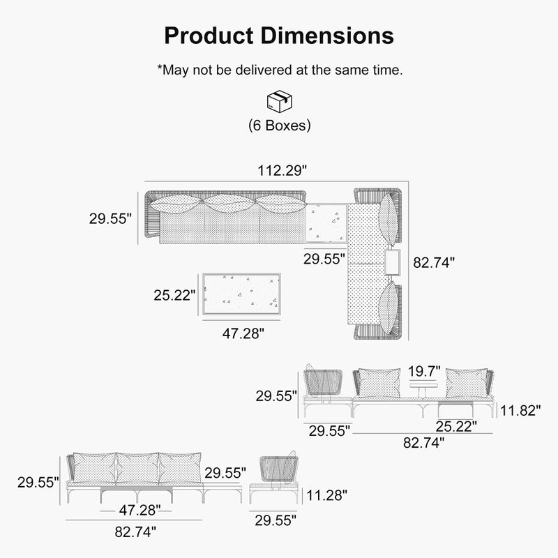 PURPLE LEAF Melben Patio Conversation Set Light Grey Outdoor Aluminum Modern Wicker Sofa Chairs Sets for Balcony Yard Porch