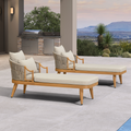 PURPLE LEAF Outdoor Lounge Chair, Patio Chaise Lounge with Cushioned Seat & Supportive Armrests, Ergonomic Aluminum Pool Lounge Chairs for Backyard Deck Poolside, Teak