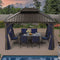 【Outdoor Idea】PURPLE LEAF  Hardtop Gazebo with Bronze Aluminum Frame Navy Blue Curtain Outdoor Dining Sets-Bundle sales