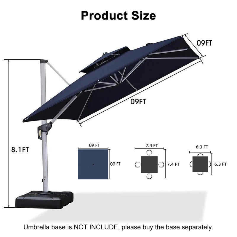 PURPLE LEAF Large Square Patio Cantilever Umbrella for Garden Pool Porch