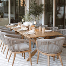 PURPLE LEAF Outdoor Dining Table Set All-Weather Aluminum with Wood Grain Table and Rope Woven Chairs Includes Backyard Patio Cushions