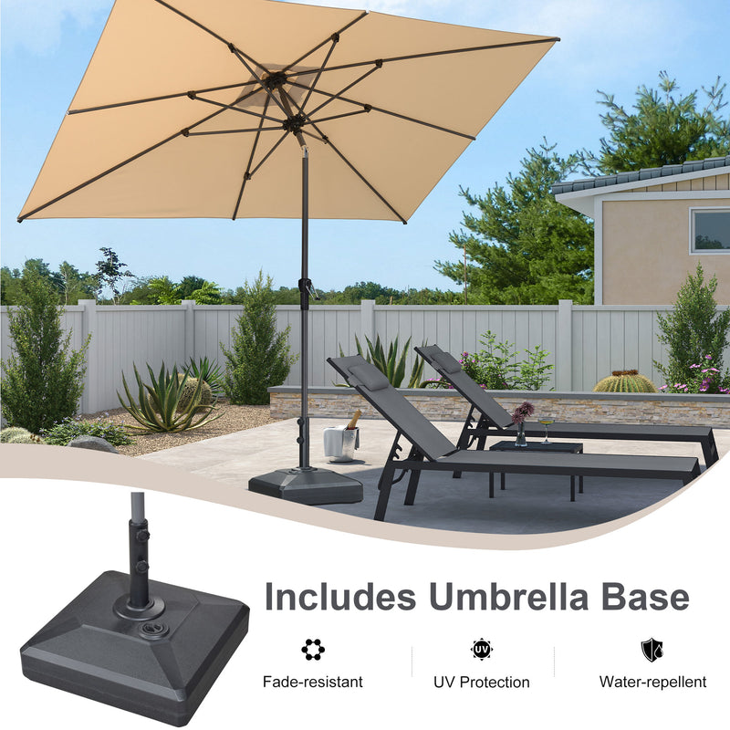 PURPLE LEAF Crank and Tilt Rectangular Outdoor Patio Market Umbrella with Base