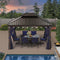 PURPLE LEAF Outdoor Hardtop Gazebo for Patio Bronze Aluminum Frame Pavilion with Navy-Blue Curtain and String Lights