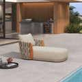 PURPLE LEAF Luxury  Hailar Olefin Patio Chaise Lounge Chair , Upholstered Pool Aluminium Lounge Chairs for Outdoor with Teak Armres for Deck, Pool, Lawn, Garden, Courtyard, Porch