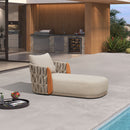 PURPLE LEAF Luxury  Hailar Olefin Patio Chaise Lounge Chair , Upholstered Pool Aluminium Lounge Chairs for Outdoor with Teak Armres for Deck, Pool, Lawn, Garden, Courtyard, Porch