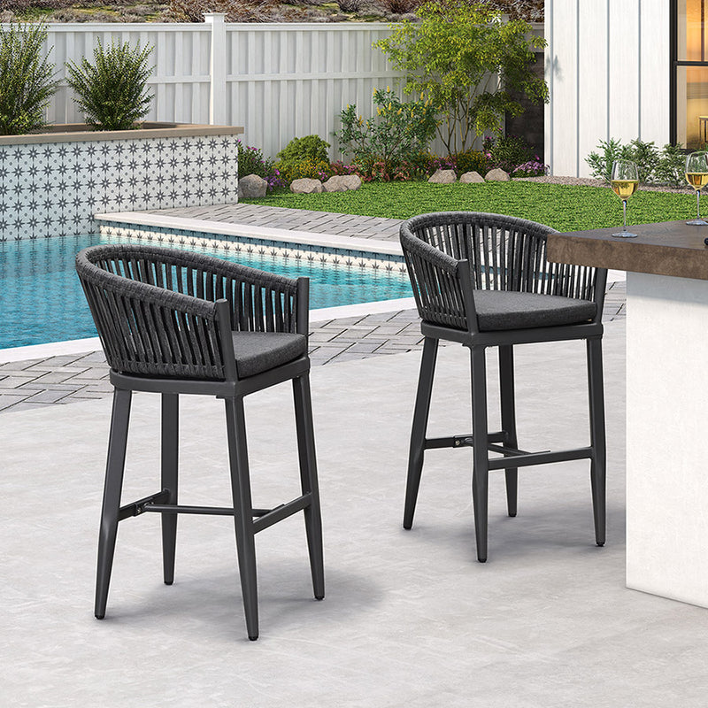 Open Box | Purple Leaf Counter Bar Stools Chair Set of 2, Modern Aluminum Wicker Bar Chair Indoor and Outdoor