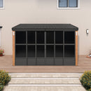 PURPLE LEAF Wall Mounted Sunroom Galvanized Steel Sloped Roof Lean-to Enclosed Aluminum Grey Frame Wood Grain Columns for Outdoor Home Extension