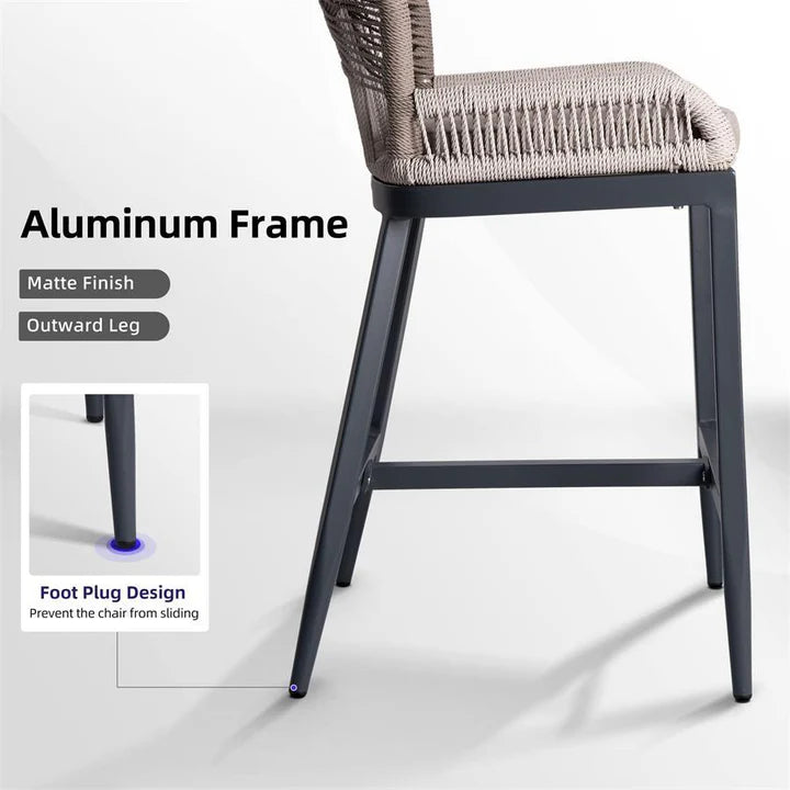 OPEN BOX I PURPLE LEAF 2 Set Outdoor Bar Stool Chair Set, Modern Counter Height Bar Stool, Cushion Included