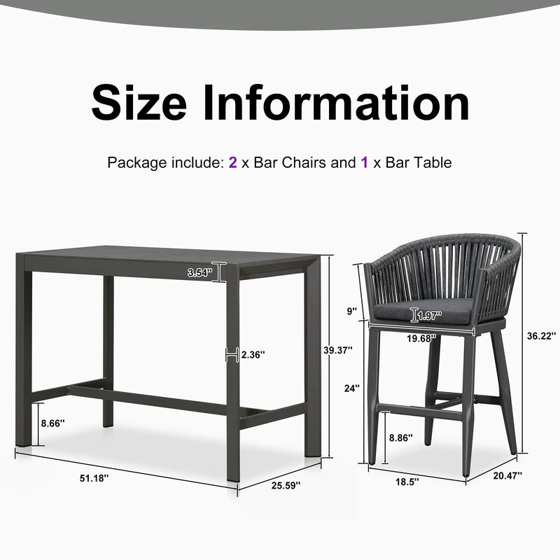 PURPLE LEAF Counter Stools, Bar Stools Set of 2 Rattan Bar Stools Wicker Bar Chairs Woven Aluminum Barstools with Back and Cushions