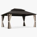 PURPLE LEAF  Outdoor Hardtop Gazebo Bronze Metal Frame Galvanized Steel Double Roof with Lights-clear