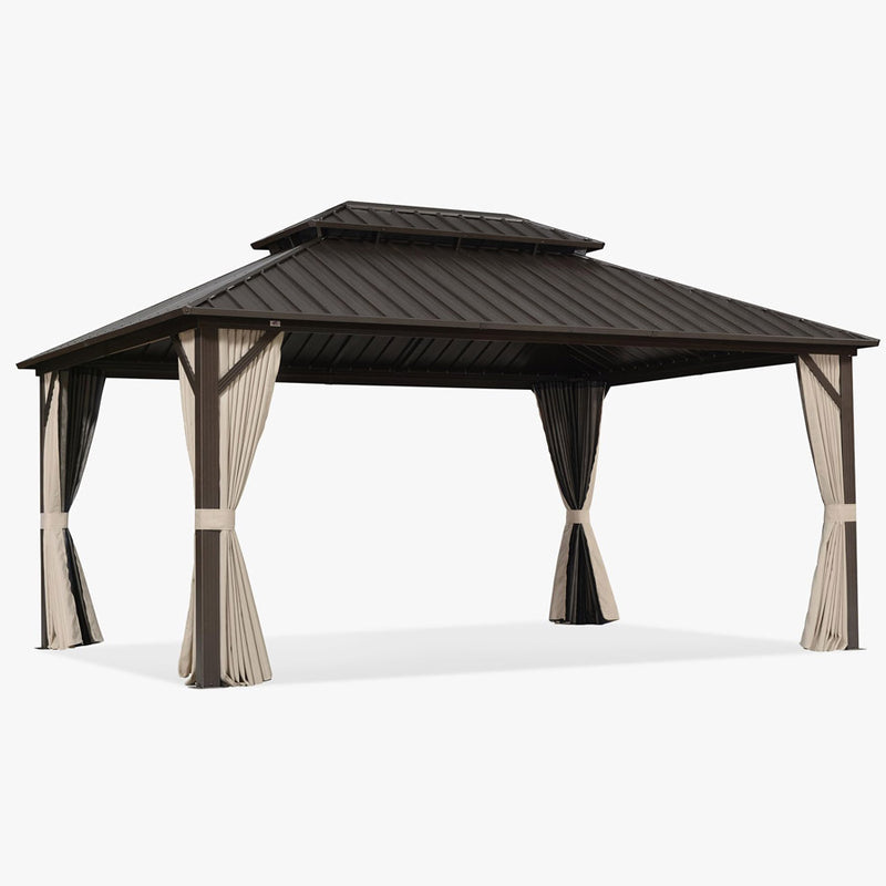 PURPLE LEAF  Outdoor Hardtop Gazebo Bronze Metal Frame Galvanized Steel Double Roof with Curtains and Netting for Patio Desk Backyard