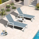 PURPLE LEAF Outdoor Chaise Lounge Chairs Set of 2 White Aluminum Lounge Chair Five-Position Adjustable Chaise with Wheels and Table for Pool Deck Patio