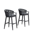 PURPLE LEAF Patio Bar Stools Set of 2 Outdoor Wicker Modern High Bar Chairs Metal Cushioned Barstools with Backs and Ergonomic Armrest for Balcony Garden Indoor Kitchen Island