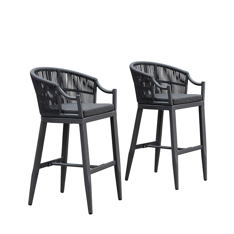 PURPLE LEAF Patio Bar Stools Set of 2 Outdoor Wicker Modern High Bar Chairs Metal Cushioned Barstools with Backs and Ergonomic Armrest for Balcony Garden Indoor Kitchen Island