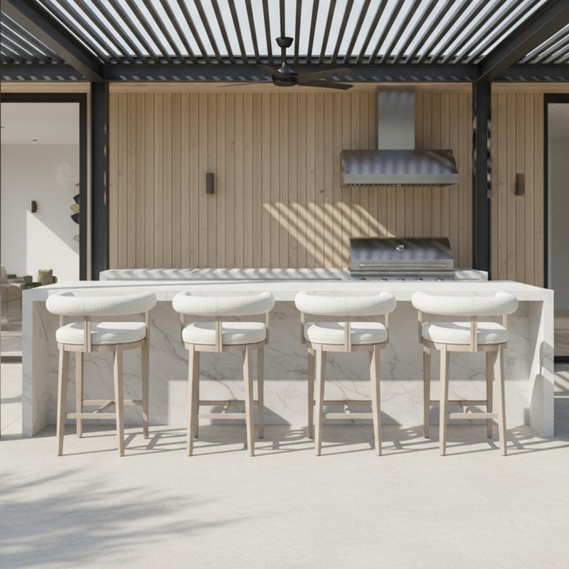 PURPLE LEAF Outdoor Bar Stools Set of 2 Modern Olefin Upholstered Barstools with Back and Armrest Bar Chairs for Garden Kitchen Island