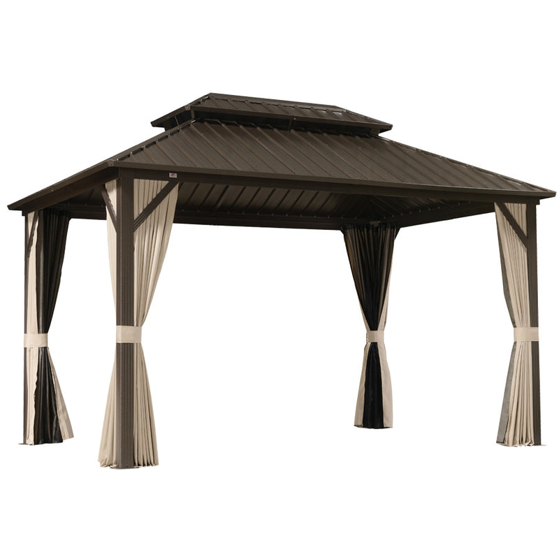 PURPLE LEAF  Outdoor Hardtop Gazebo Bronze Metal Frame Galvanized Steel Double Roof with Curtains and Netting for Patio Desk Backyard