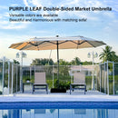 PURPLE LEAF 15'X9' double-sided patio market large rectangular advanced chain lock pin umbrellas with a sturdy 1.9" powder-coated pole and 12 ribs for stability and free base are available  for versatile colors,beautiful and harmonious with matching sofa!