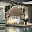 PURPLE LEAF Outdoor Round Daybed Chaise Lounge with Adjustable Canopy for Patio, Olefin fabric cover, thickened seat and back cushion, adjustable canopy, all weather aluminum frame, elegant wicker design