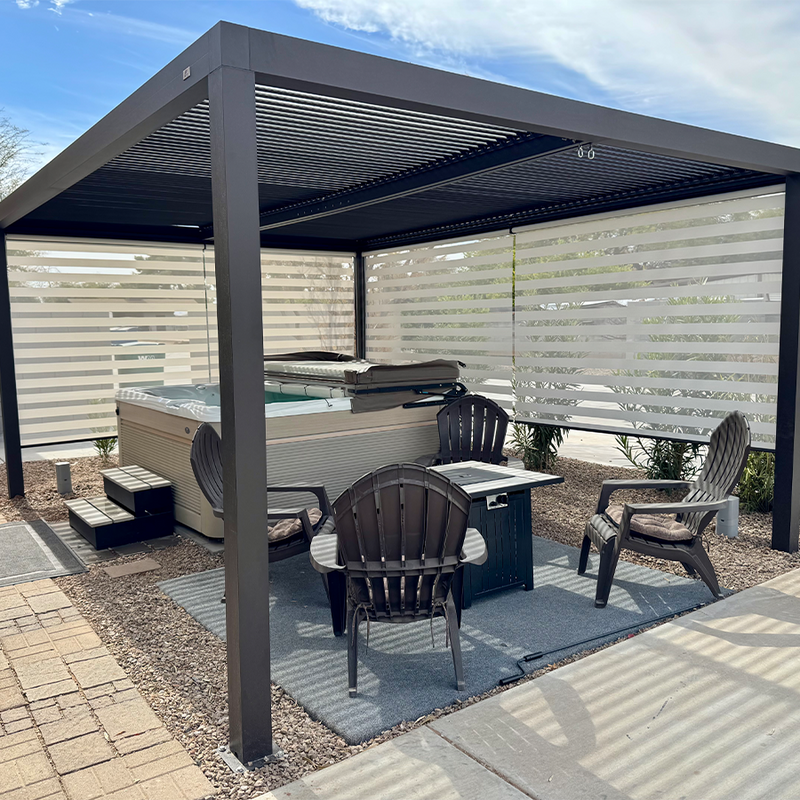 PURPLE LEAF Athena Louvered Pergola Bronze Outdoor Aluminum Pergola with Roller Blind Adjustable Gazebo for Patio Deck Garden