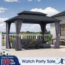 PURPLE LEAF Grey Hardtop Gazebo with Heavy Duty Galvanized Steel Double Roof with Netting and Curtains