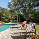 PURPLE LEAF Outdoor Chaise Lounge Chair Set of 2 Patio Pool Lounger Aluminum Chairs with Wooden Armrest Sunbathing Tanning Recliner for Outside Backyard White