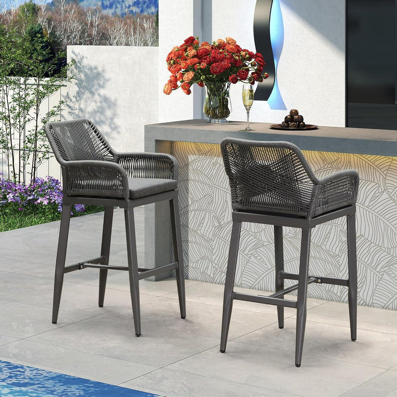 PURPLE LEAF Modern Bar Stools Set of 2, Aluminum Bar Stool with Cushion for Indoor and Outdoor, Kitchen Island - Purple Leaf Garden
