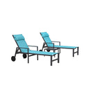 PURPLE LEAF Outdoor Lounge Chair Patio Chaise Pool Lounger Aluminum Frame with Side Table and Wheels for Outside Sunbathing Tanning Recliner Including Pillows