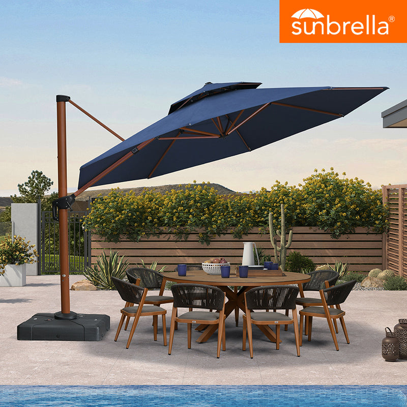 PURPLE LEAF SUNBRELLA Cantilever Umbrella Deluxe Wood Pattern Patio Umbrella
