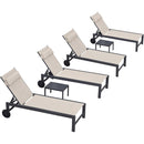 PURPLE LEAF Outdoor Lounge Chair Patio Chaise Pool Lounger Aluminum Frame with Side Table and Wheels for Outside Sunbathing Tanning Recliner Including Pillows