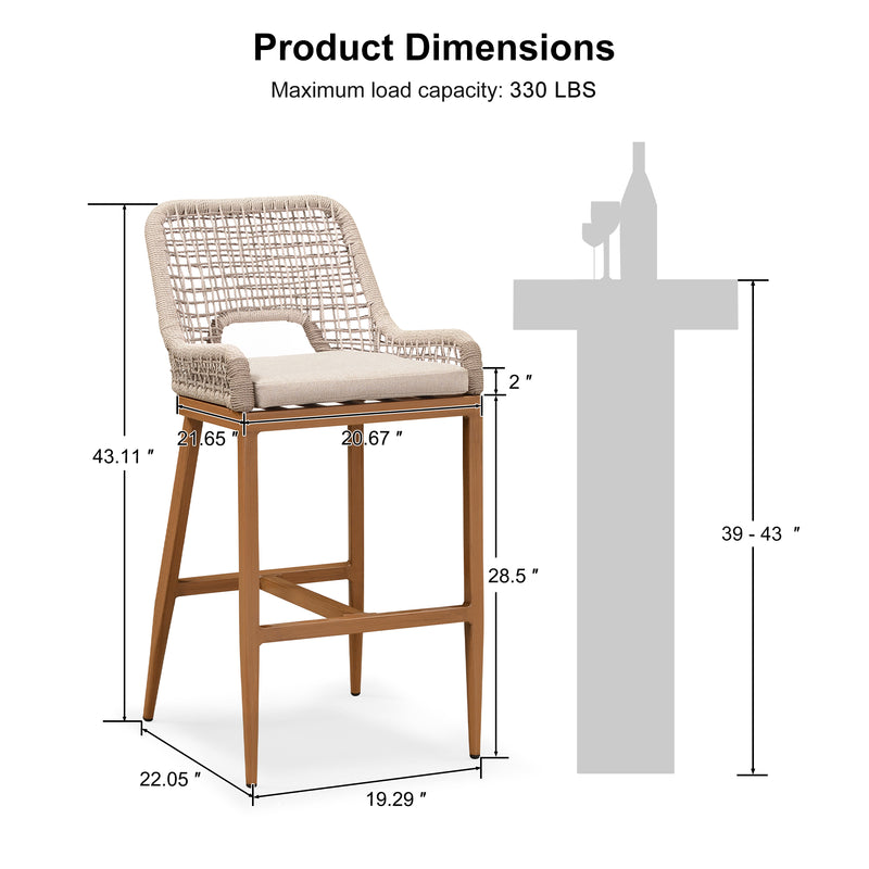 OPEN BOX I PURPLE LEAF 2 Set Outdoor Bar Stool Chair Set, Modern Counter Height Bar Stool, Cushion Included