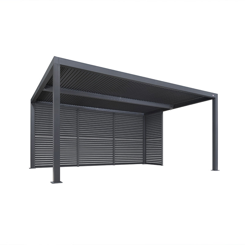 PURPLE LEAF Louvered Pergola Grey Outdoor Aluminum Pergola with Shutter Wall Adjustable Gazebo Rainproof for Patio Deck Garden