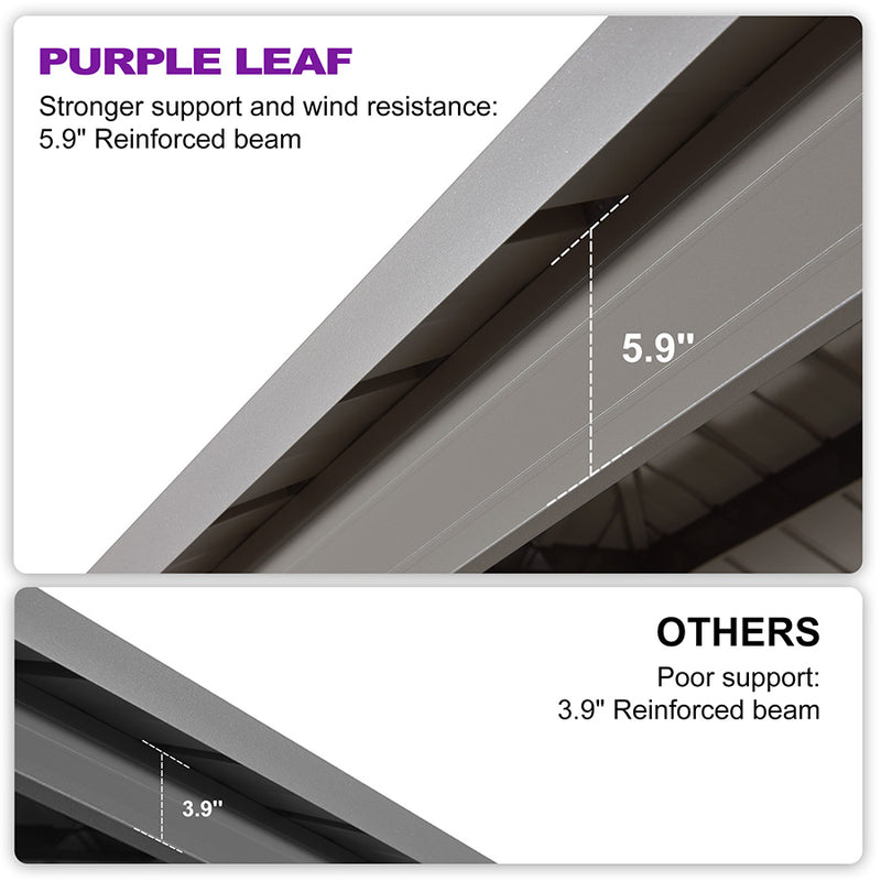 PURPLE LEAF Outdoor Hardtop Gazebo Champagne Metal Frame Galvanized Steel Double Roof with Curtains and Netting for Poolside with Lights-clear