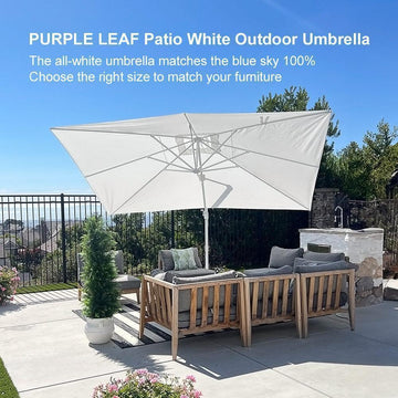 9x11ft White Patio Umbrella Rectangular with White Umbrella Stand for Backyard