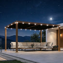 PURPLE LEAF Caesar Louvered Pergola with  Milky Lights Wood Grain Frame Gray Roof Aluminum Pergola with Adjustable Roof  Hardtop Gazebo for Outdoor Deck Garden Yard