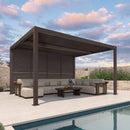PURPLE LEAF Athena Louvered Pergola Bronze Outdoor Aluminum Pergola with Shutter Wall Adjustable Gazebo Rainproof for Patio Deck Garden