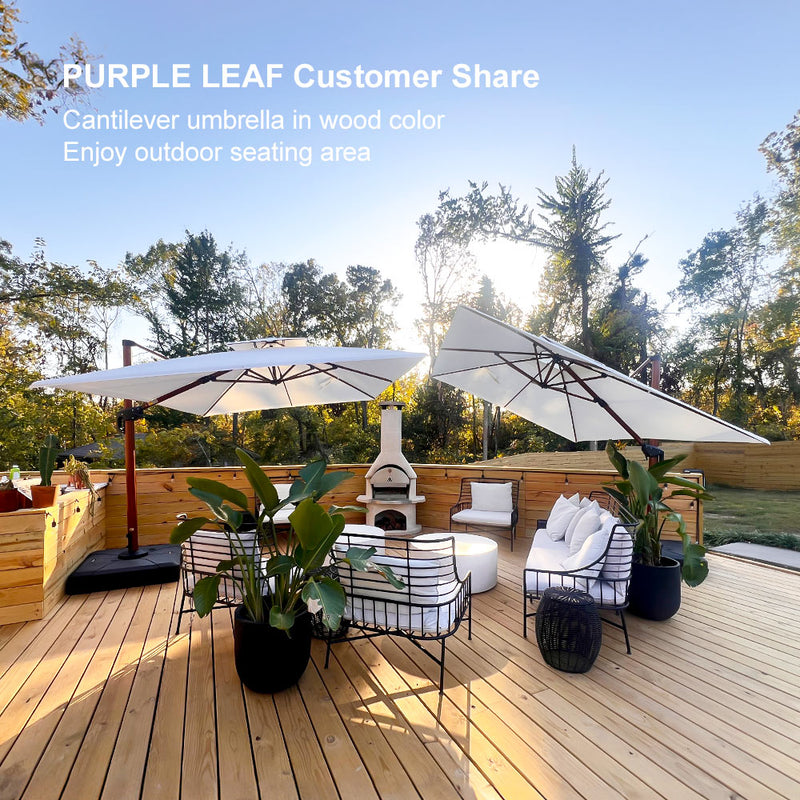 PURPLE LEAF 9 x 12 / 10 x 13 ft Rectangular Patio Umbrella Aluminum Cantilever Umbrella in Wood Color