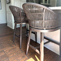 PURPLE LEAF Outdoor Bar Stools Set of 2 Rattan Bar Stools Counter Stools with Back and Cushions  for Patio, Garden, Kitchen