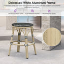 PURPLE LEAF Patio French Round Counter Stool Set of 2 Rattan Backless Stackable Barstools Aluminum Frame Footrest with Woven Wicker for Outdoor Kitchen Yard