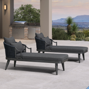 PURPLE LEAF Outdoor Lounge Chair, Patio Chaise Lounge with Cushioned Seat & Supportive Armrests, Ergonomic Aluminum Pool Lounge Chairs for Backyard Deck Poolside, Teak