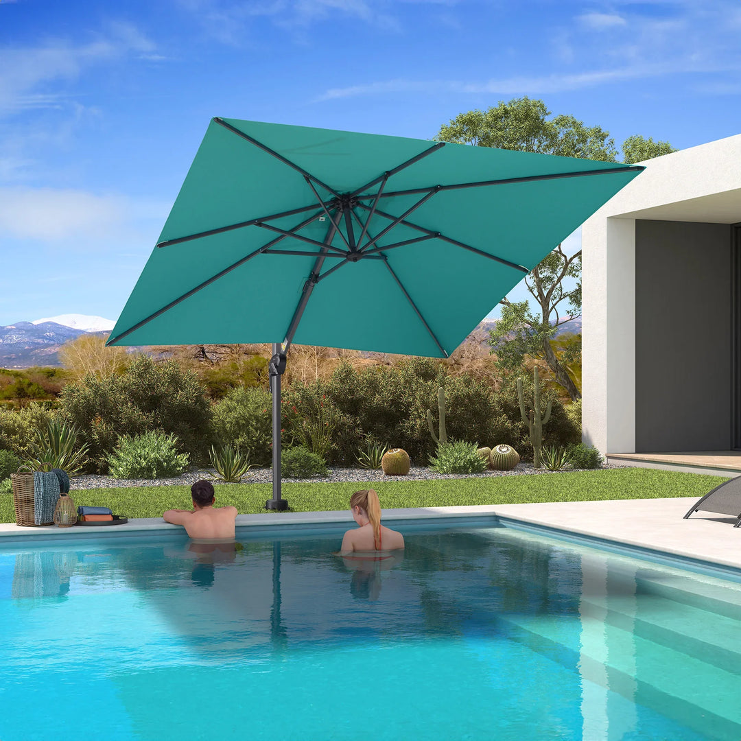 best pool patio umbrella Purple Leaf 8'x8' Offset Cantilever Umbrella with 360 Rotation 7' High Outdoor Patio Umbrella with Weighted Base for Poolside, Deck, Garden Light Grey